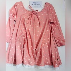 OMI JO 2T Girls NWT Pink Coral White Long Sleeve House Dress Lace Swiss Dot WDW